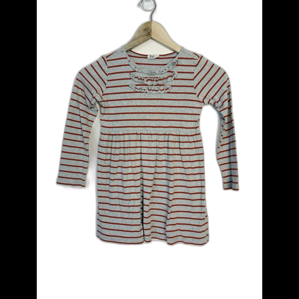 Mini Boden Striped Cotton Long Sleeve Dress Gray Red Girls Size 7-8 Classic